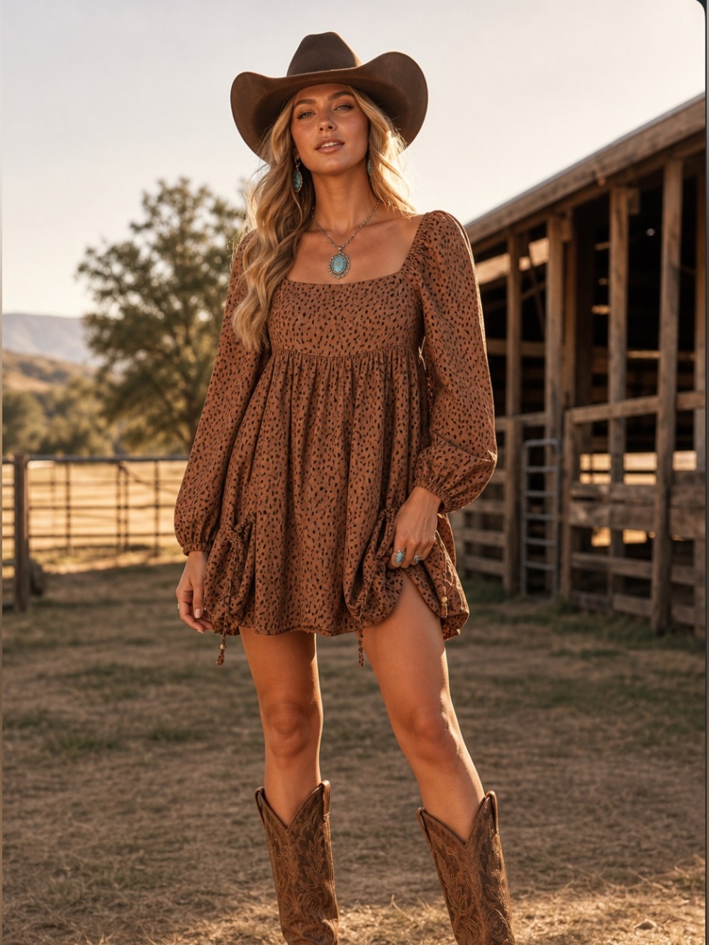Khush Spotted babydoll Mini Dress Size S Balloon Sleeve Boho Lagenlook Smocked